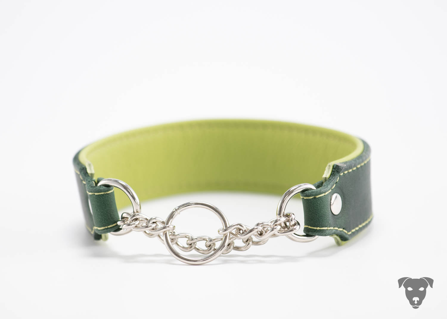 Fettleder Hundehalsband - dunkelgrün & Apfelgrün