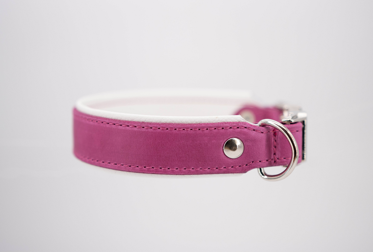 Fettleder Halsband - pink & weiss