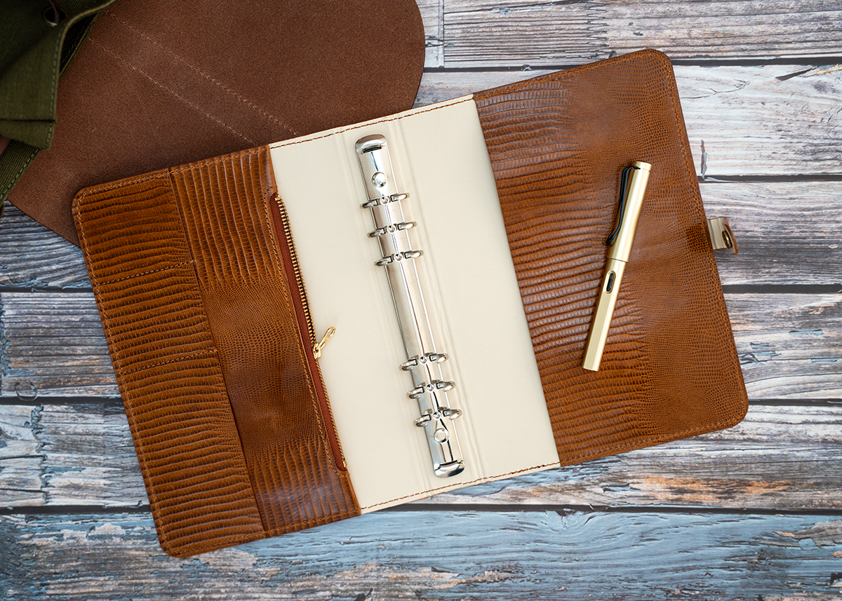 Leder Ringbuch im Filofax-Stil, personalisierbar, A5