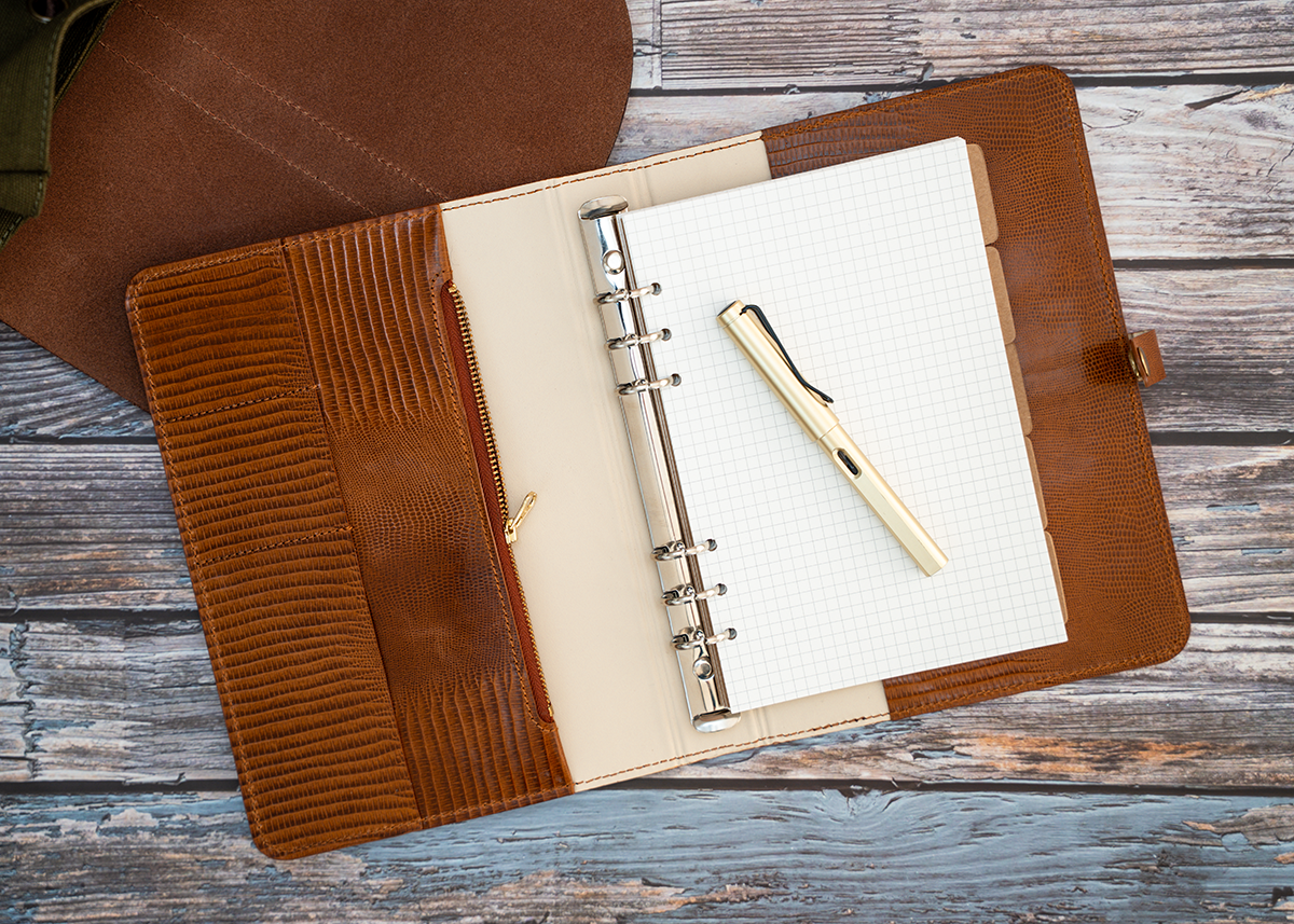 Leder Ringbuch im Filofax-Stil, personalisierbar, A5