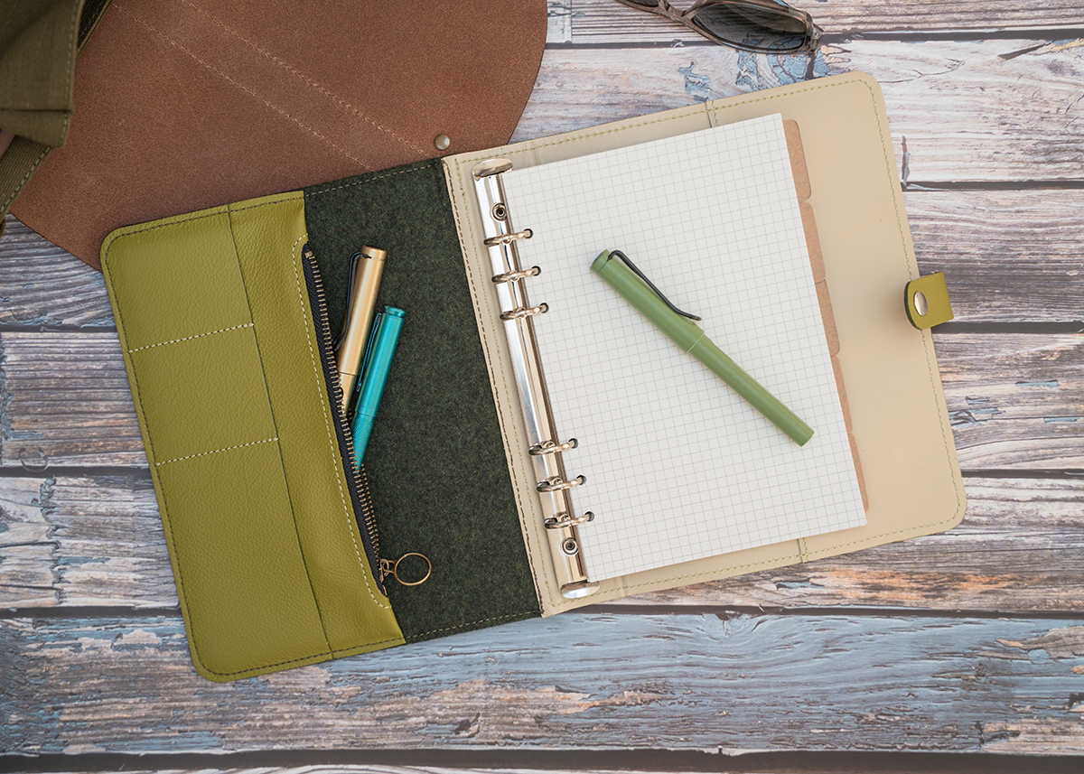 Leder Ringbuch im Filofax-Stil, Tuchloden trifft auf Leder, A5