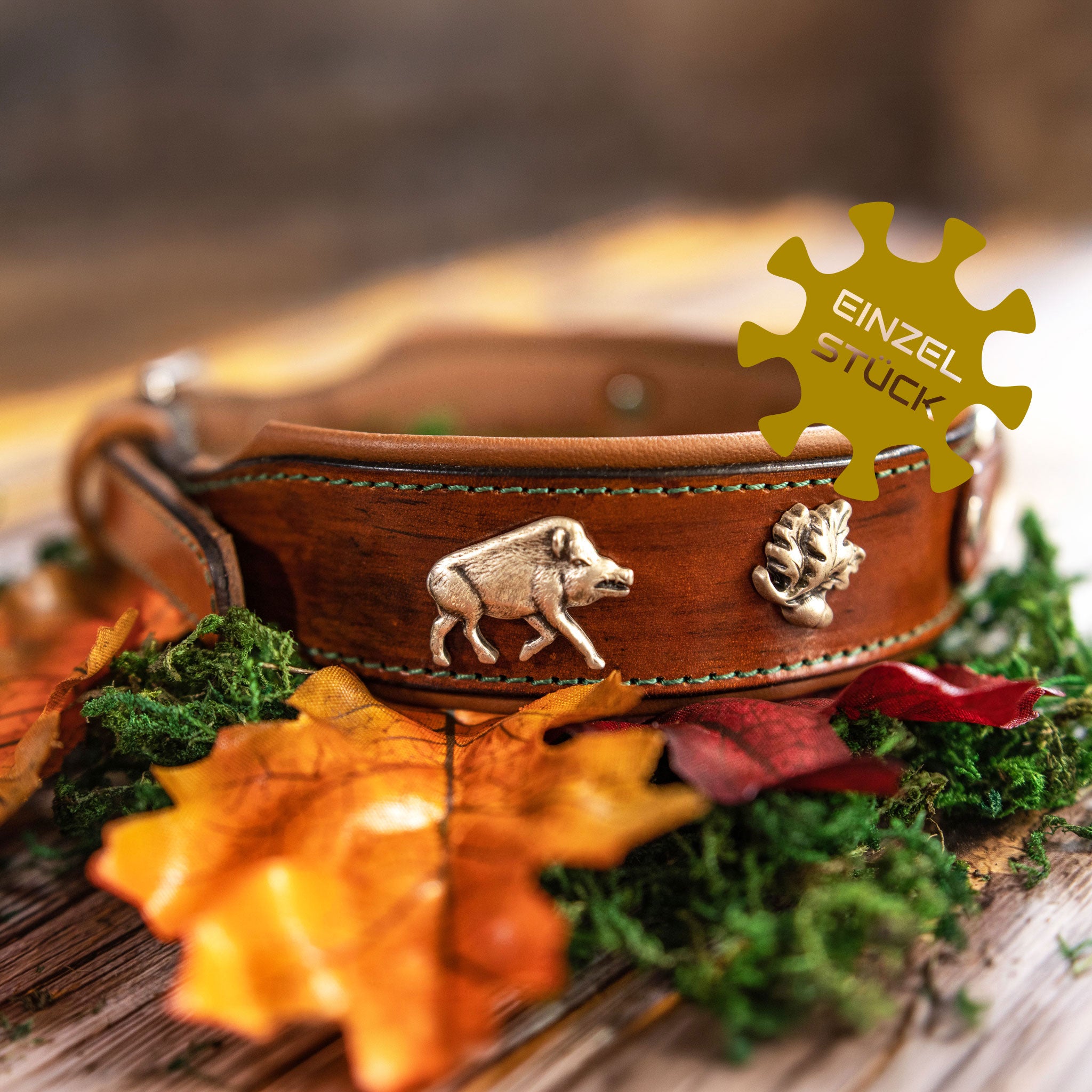 Einzelstück Lederhalsband "Bache & Keiler" mit Produkt-Siegel