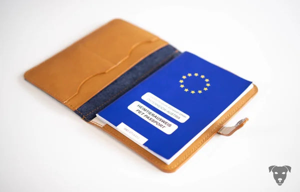 Impfpasshülle, EU-Heimtierausweishülle LEDER & Taschenfilz NAVY-melange Kombination