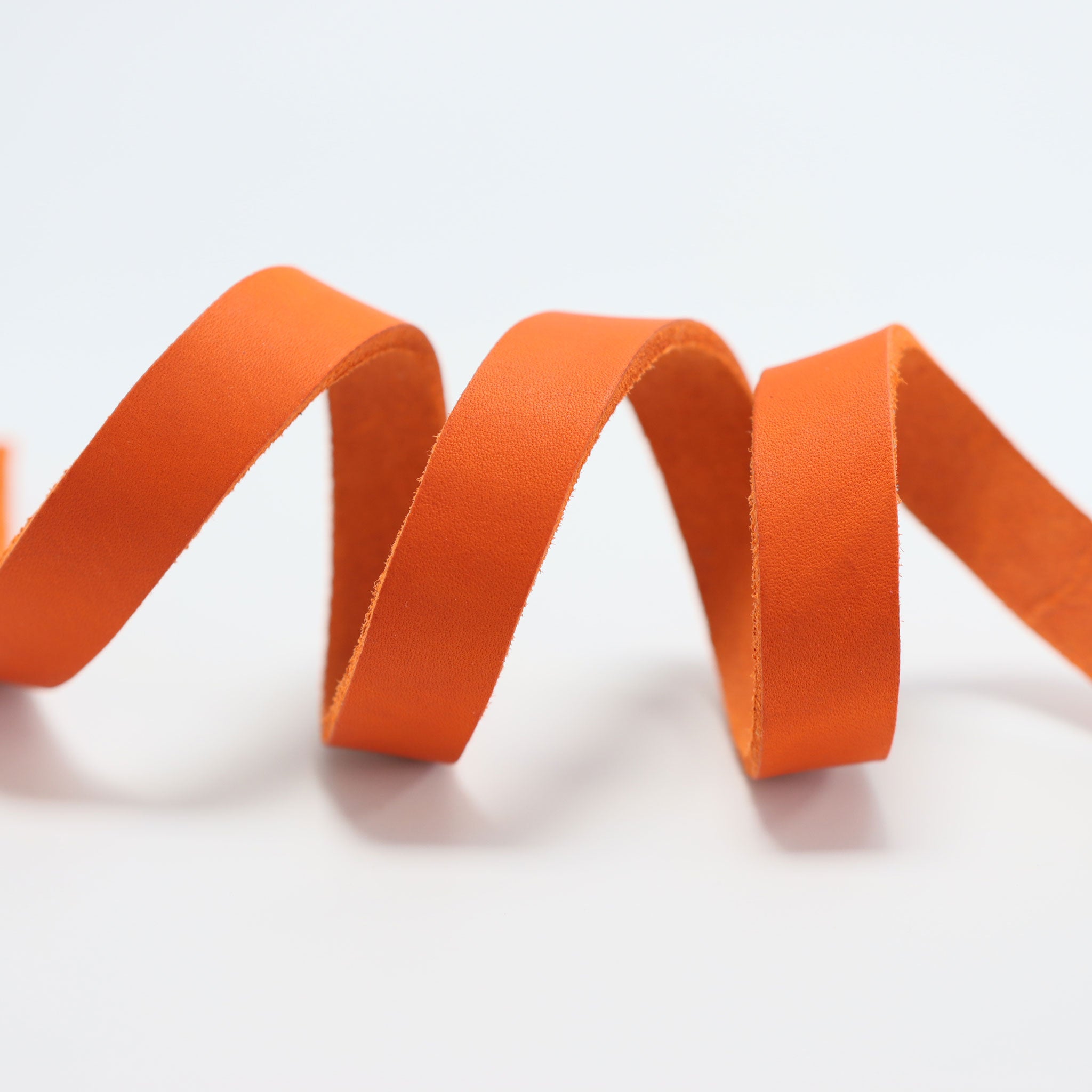 oranger fettlederriemen, gerollt auf einem weißen untergrund