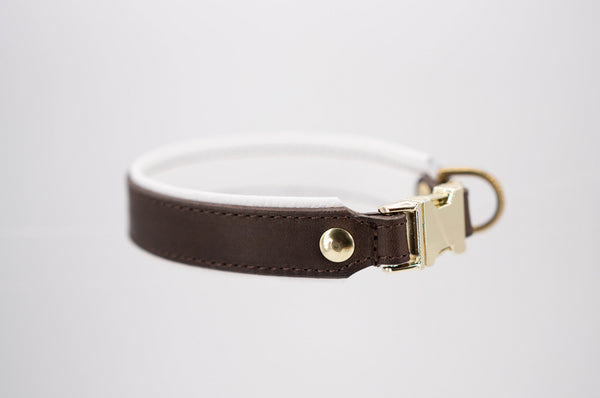 Fettleder Halsband - braun/white - MESSING