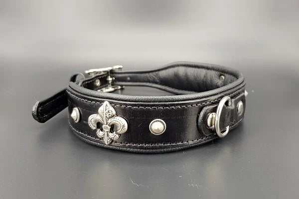 Riemen Halsband, Hunde Halsband handgefertigt, Halsband Konfigurator, DIY Hundehalsband, Riemen Halsband handmade-4-dogs, Fleur de Lys Beschläge