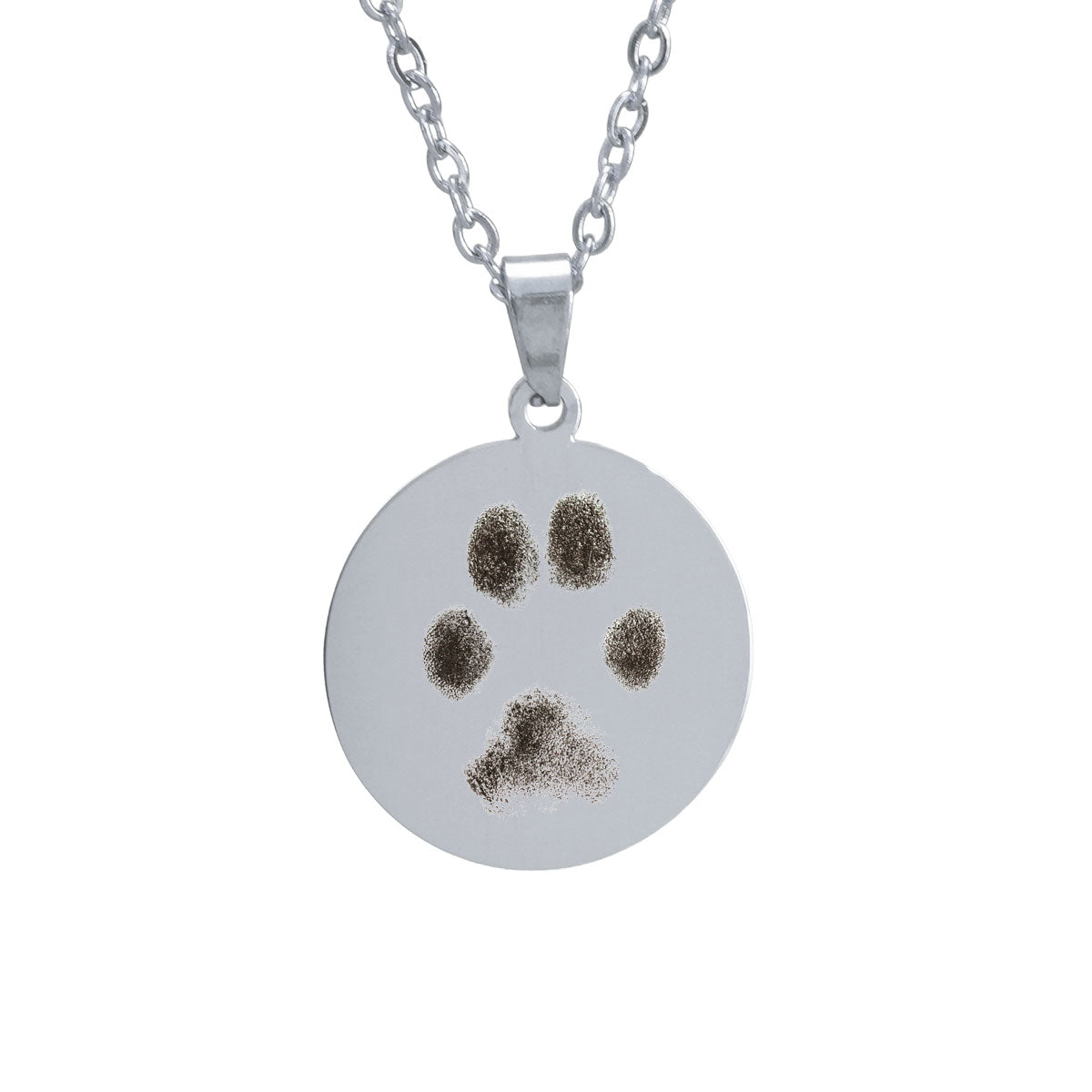 Silberne Halskette mit graviertem Pfotenabdruck eines Hundes