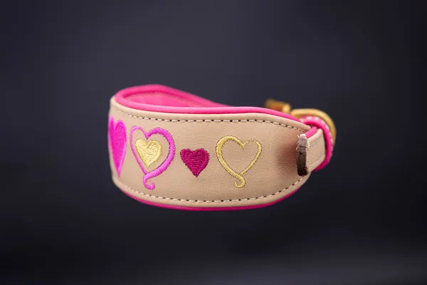 Hundehalsband feinst bestickt, handgefertigte Hundehalsbänder aus Meisterhand. Fettleder Halsband, Riemen Halsband oder klassisches Nappa Halsband, mit Lasergravur, Heiß Geprägt oder feinst bestickt, handmade-4-dogs