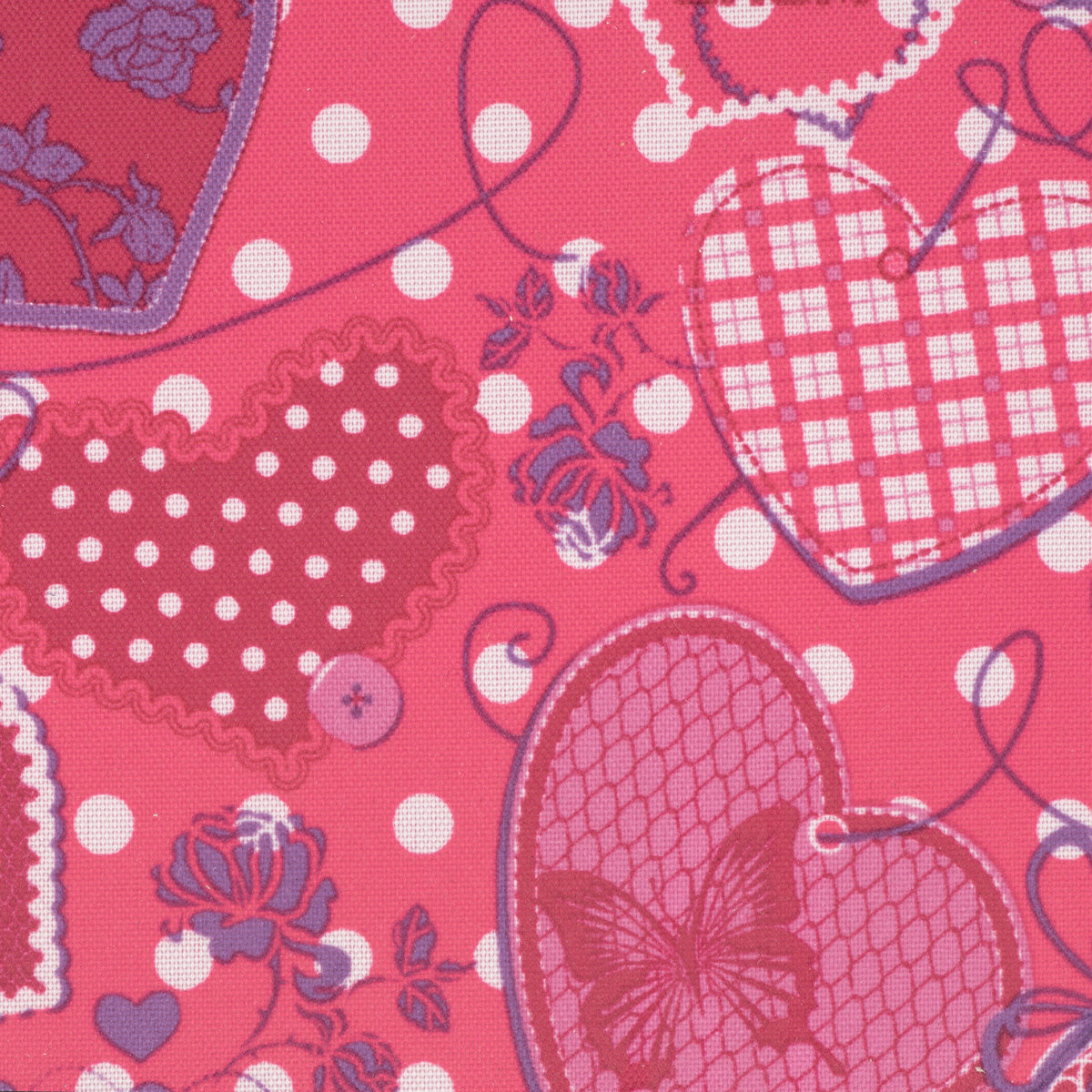 Detailaufnahme des pinken Herzdesign-Außenmaterials für das Dog Bed To Go LIGHT von handmade4dogs.