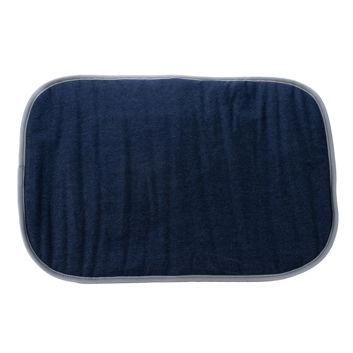 geöffnetes Dog Bed To Go LIGHT Hundereisebett in Senf mit grauer Einfassung und innenliegendem Jeansstoff von handmade4dogs.