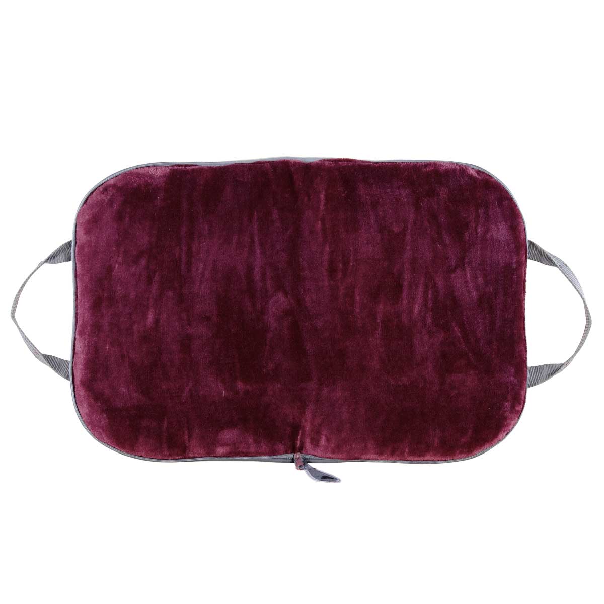 Hundereisebett Dog Bed To Go Grau Rubinrot geöffnet von vorne mit weicher Innenfläche