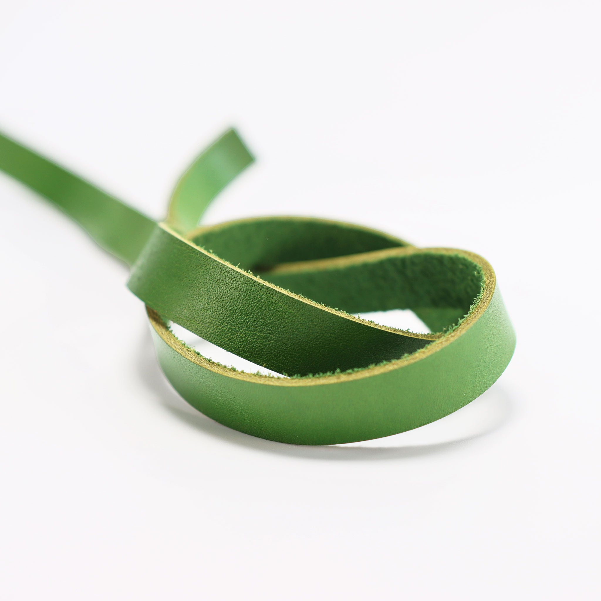 Detailansicht des grasgrünen Lederriemens für Hundehalsbänder