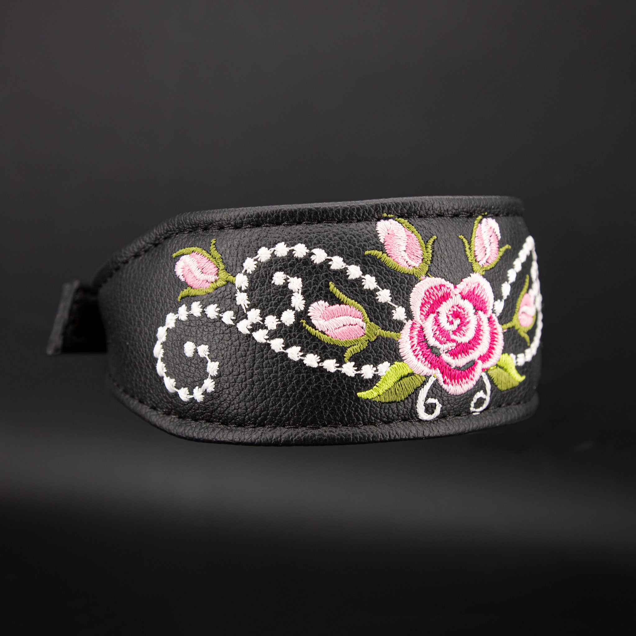 Breites, gepolstertes Lederhalsband für Whippets mit floralem Muster