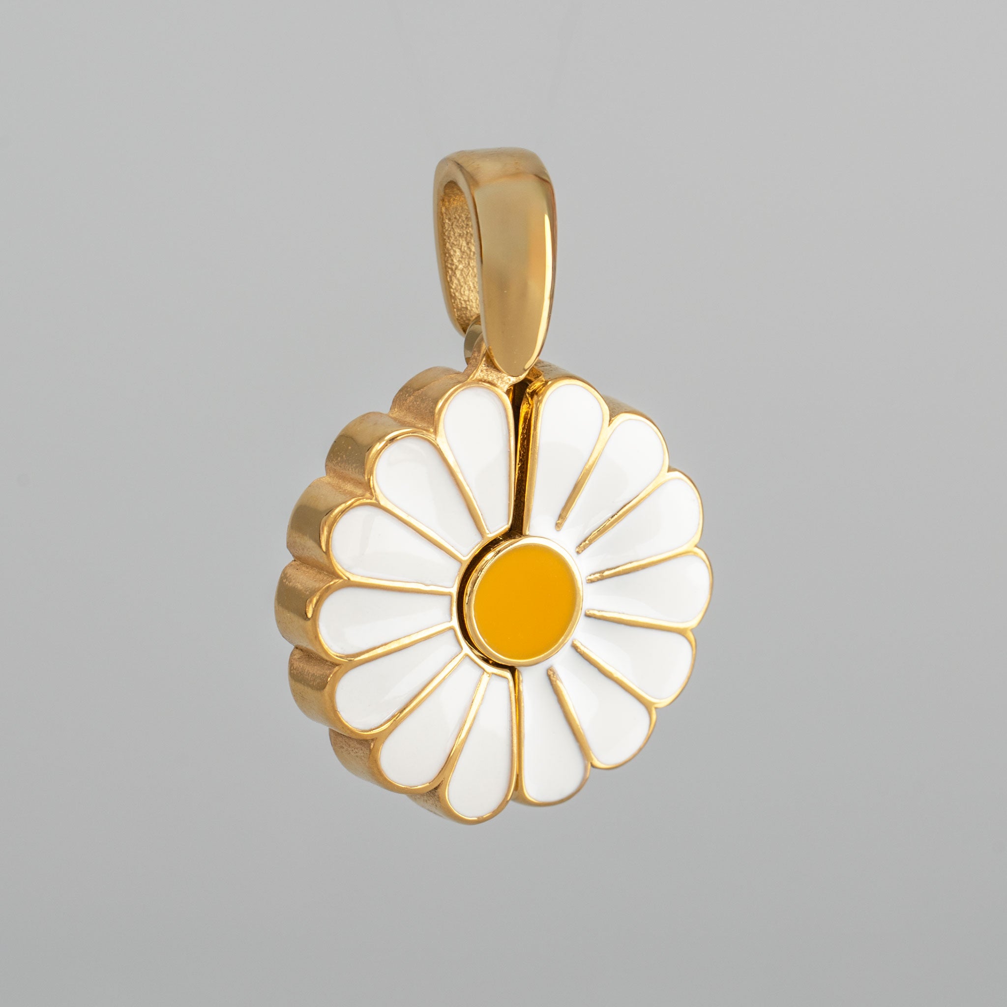 Geschlossenes Margeriten Medaillon aus Edelstahl in Gold-Optik