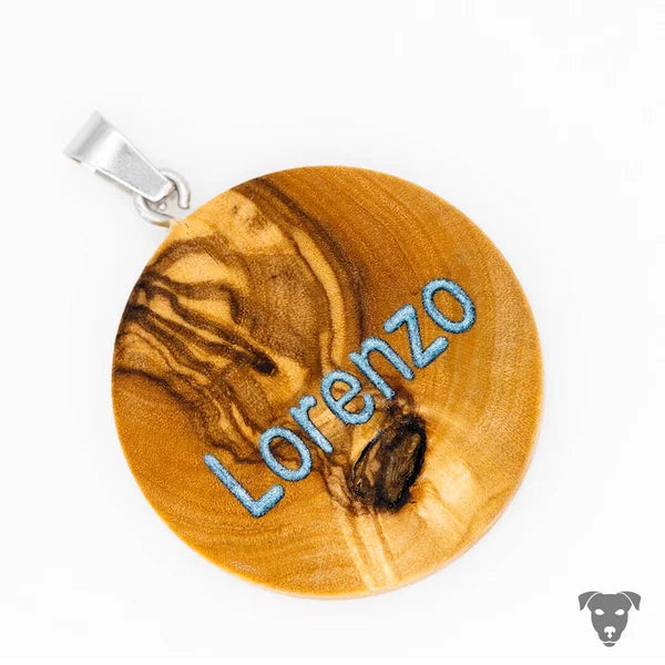 Hundemarke aus echtem Olivenholz