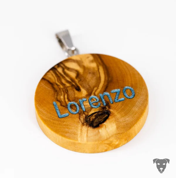 Hundemarke aus echtem Olivenholz