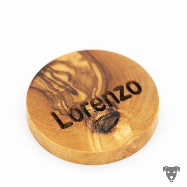 Hundemarke aus echtem Olivenholz