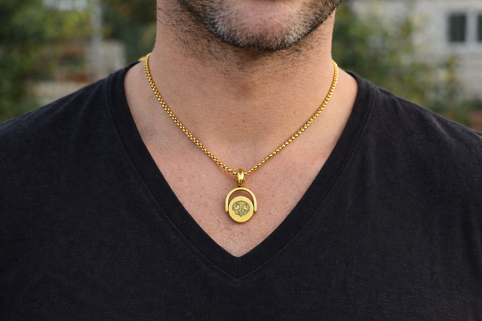 Personalisiertes Steigbügel Drehmedaillon mit Gravur | Kette mit Pfotenabdruck, Fingerabdruck oder Babyfuß | Chirurgenstahl Gold & Silber