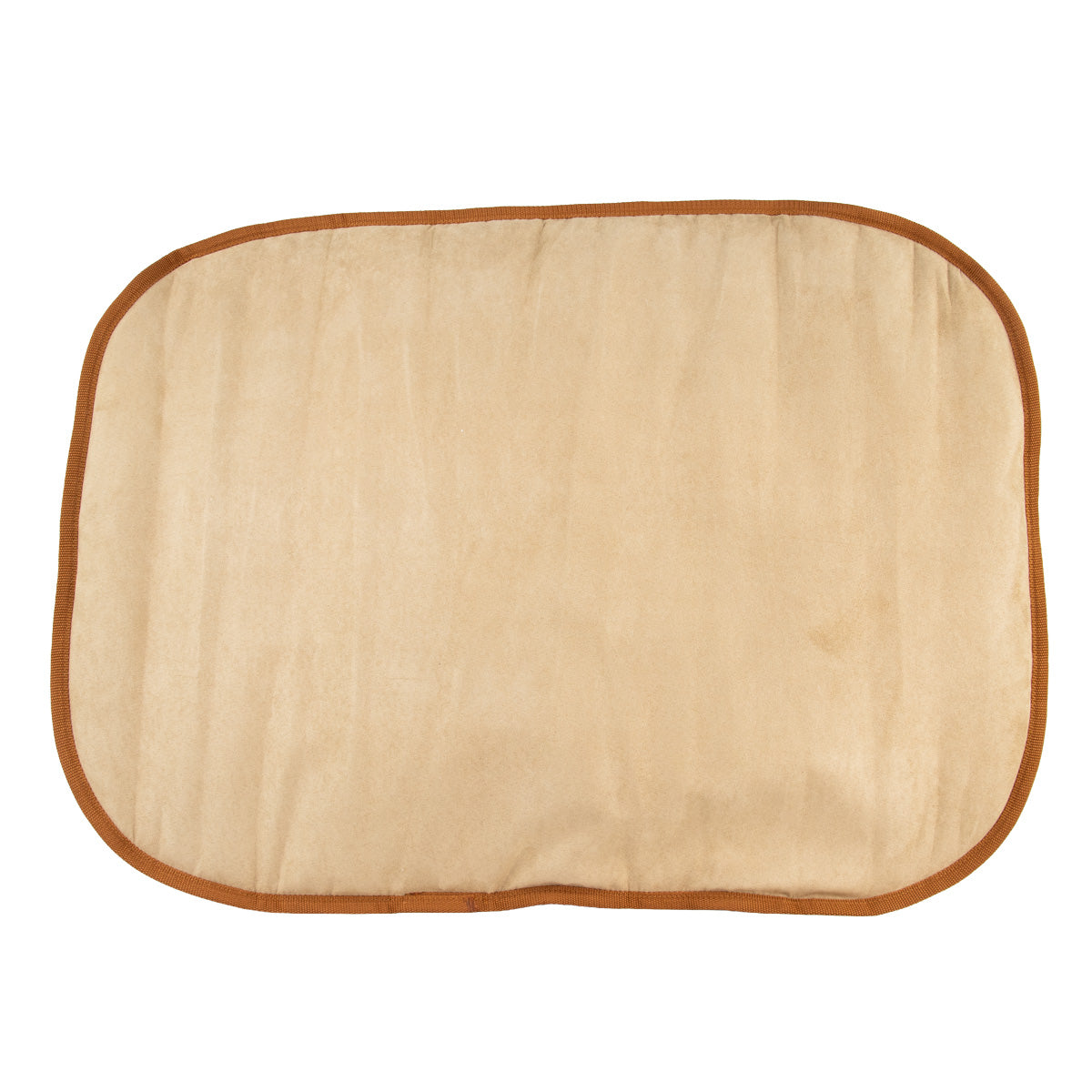 Dog Bed To Go LIGHT Hundereisebett mit sandfarbener Alcantara-Liegefläche, 4 cm Polsterung und brauner Einfassung, handmade4dogs.