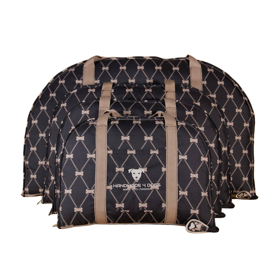 Handgefertigtes Hundereisebett Dog Vuitton in mehreren Größen mit Knochen-Rhomben-Design