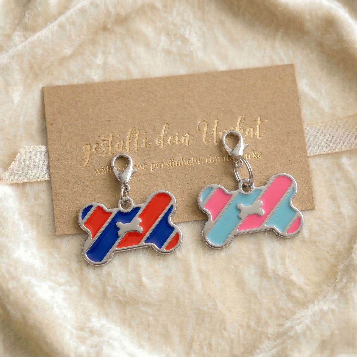 Personalisierte Hundemarke Knochen – Emailliert mit individueller Wunschgravur