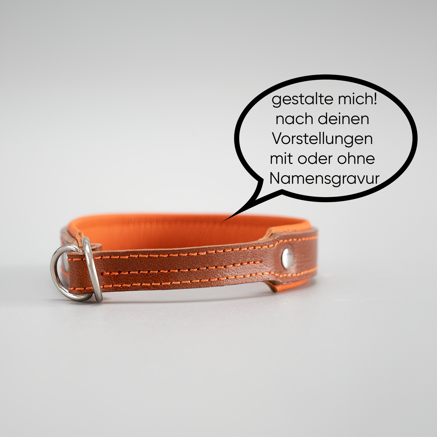 die Rückansicht eines Riemenhalsbandes mit Lederzugstopp zur Gestaltung im Live-Konfigurator