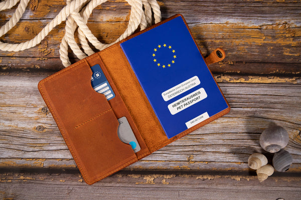 EU pet passport cover CRAZY HORSE cognac