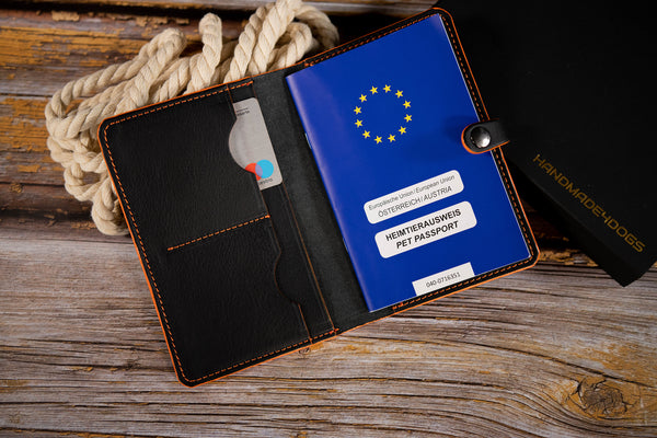 EU pet passport cover BLACK &amp; ORANGE