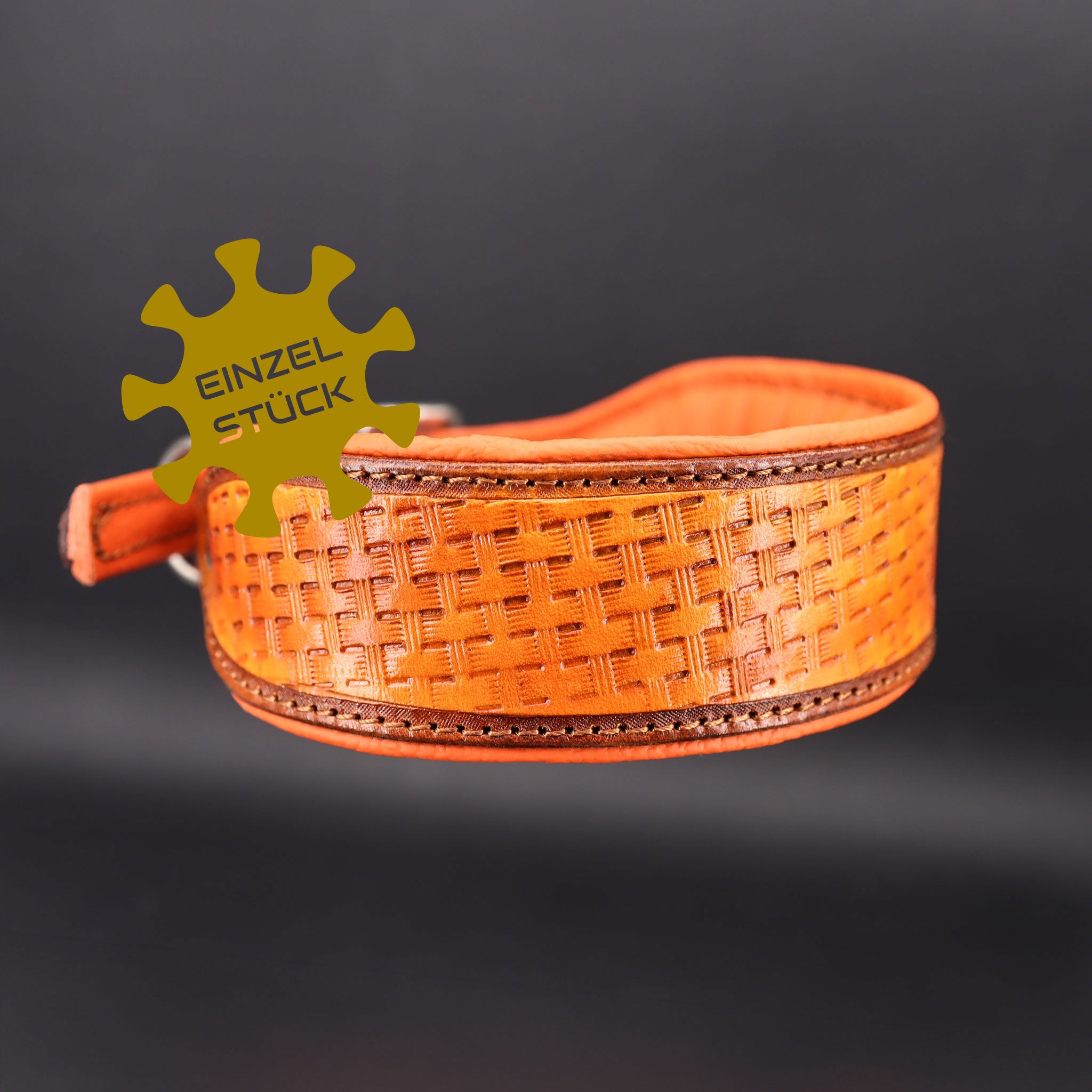 Handgefertigtes Unikat-Halsband für Windhunde mit "Einzelstück" Siegel