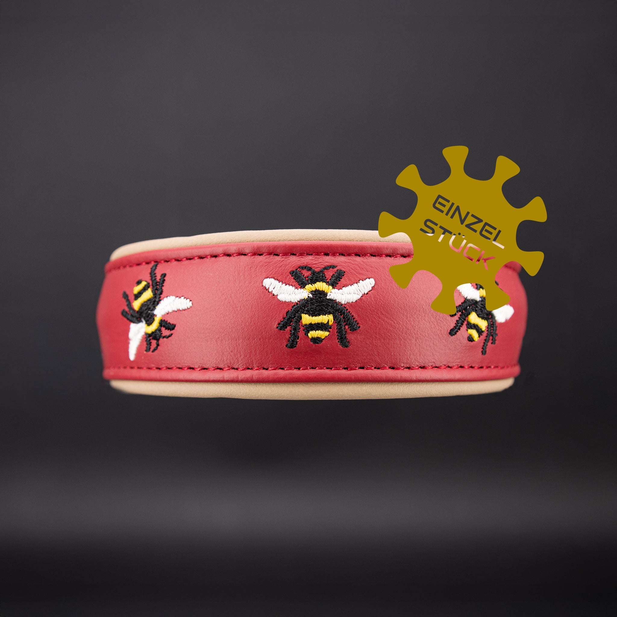 Hundehalsband handgefertigt frontansicht mit bienen Stickerei-einzelstück