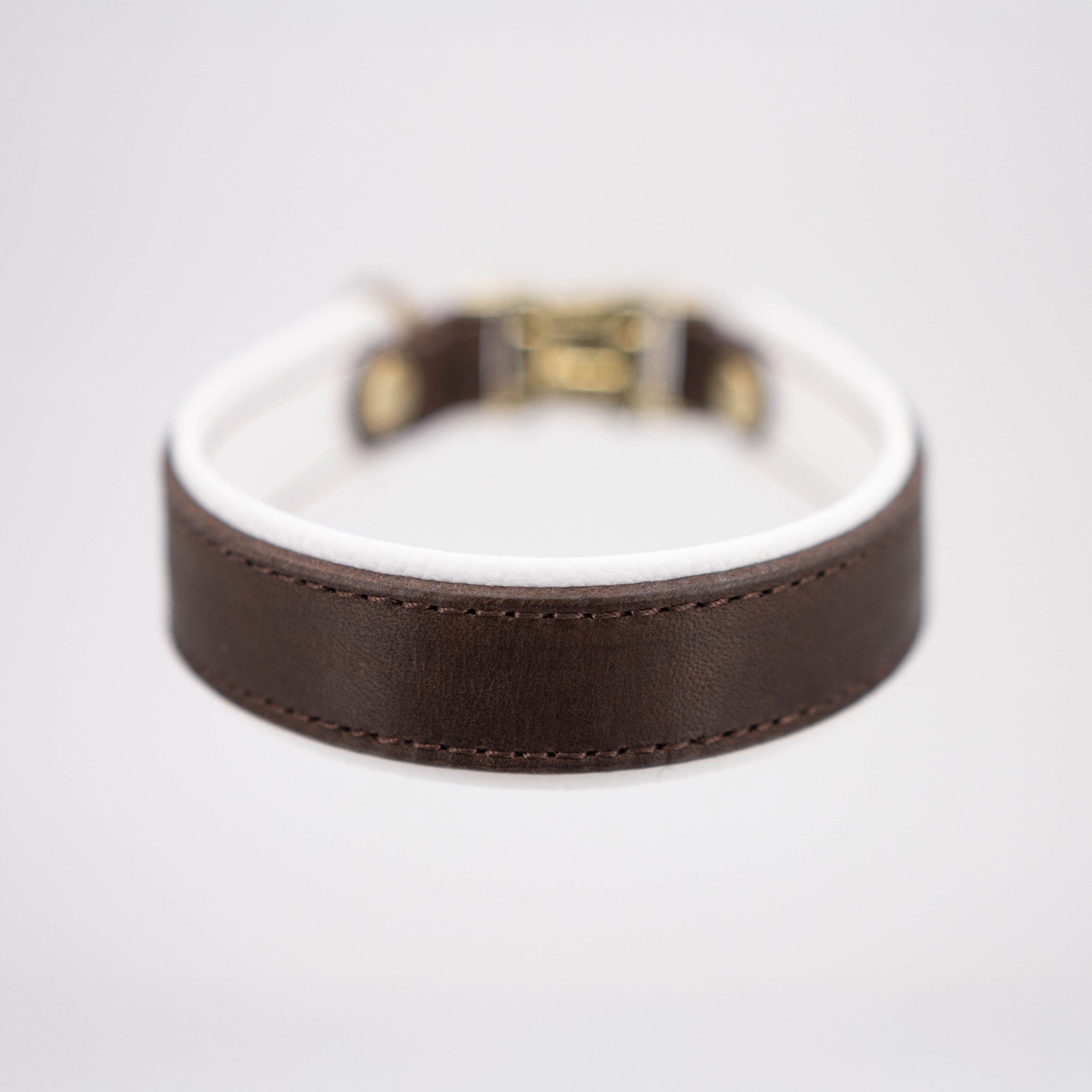 Dunkelbraunes Fettleder Hundehalsband mit Steckverschluss flach liegend