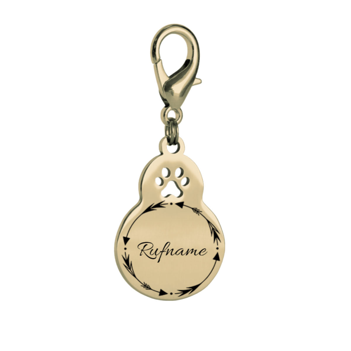 Goldene Hundemarke Kalebasse mit Karabiner und dekorativem Kranz