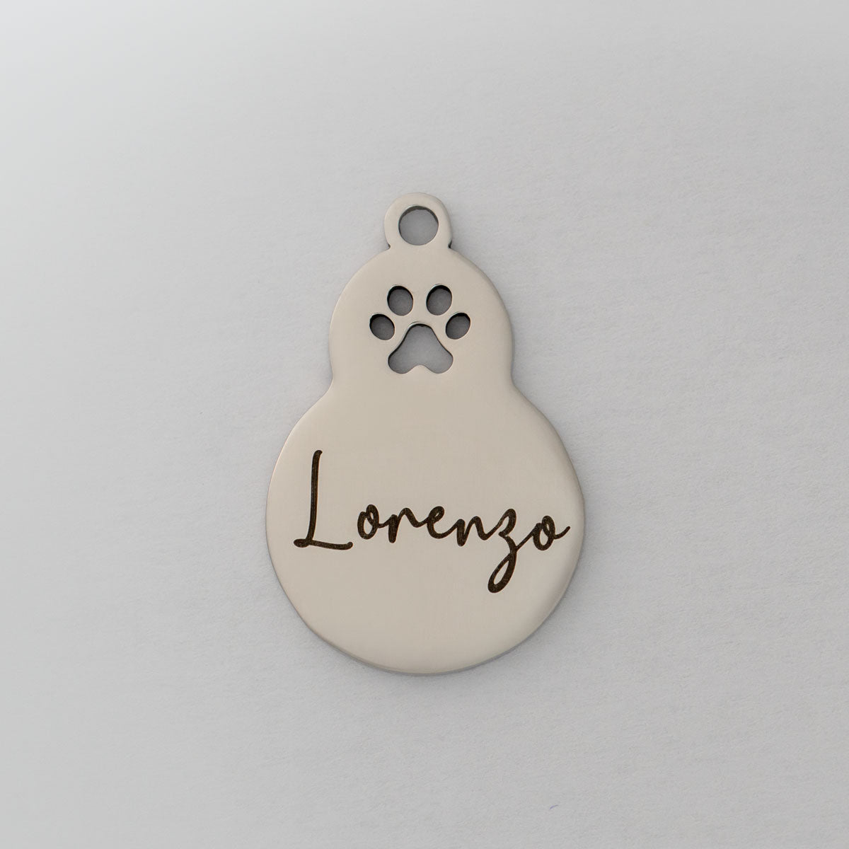 Personalisierte Hundemarke Kalebasse in Silber mit Gravur Lorenzo