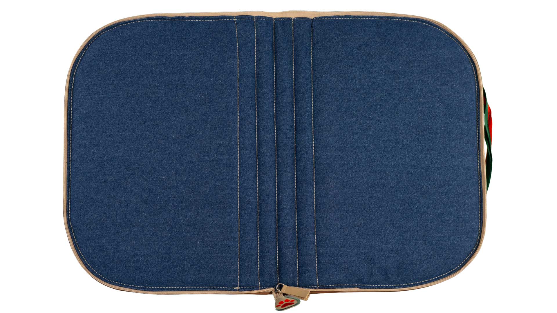 Geöffnetes Hundereisebett Ducci mit dunkelblauer abgesteppteter Denim-Liegefläche