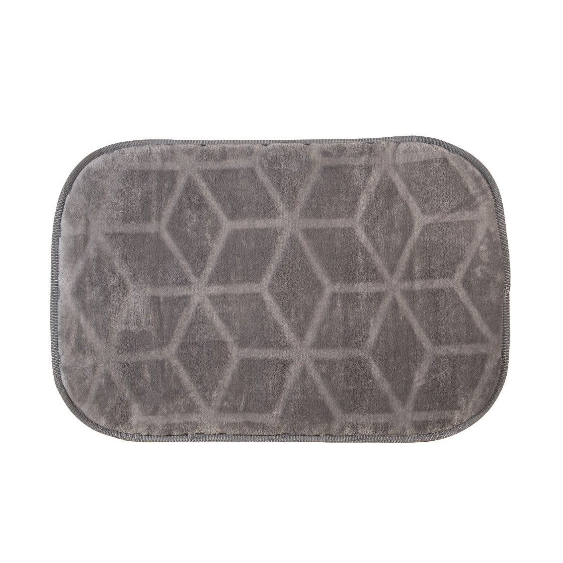 Dog Bed To Go LIGHT Hundereisebett mit grauer Microfaser-Liegefläche im geometrischen Wabendekor und farblich abgestimmter Einfassung.