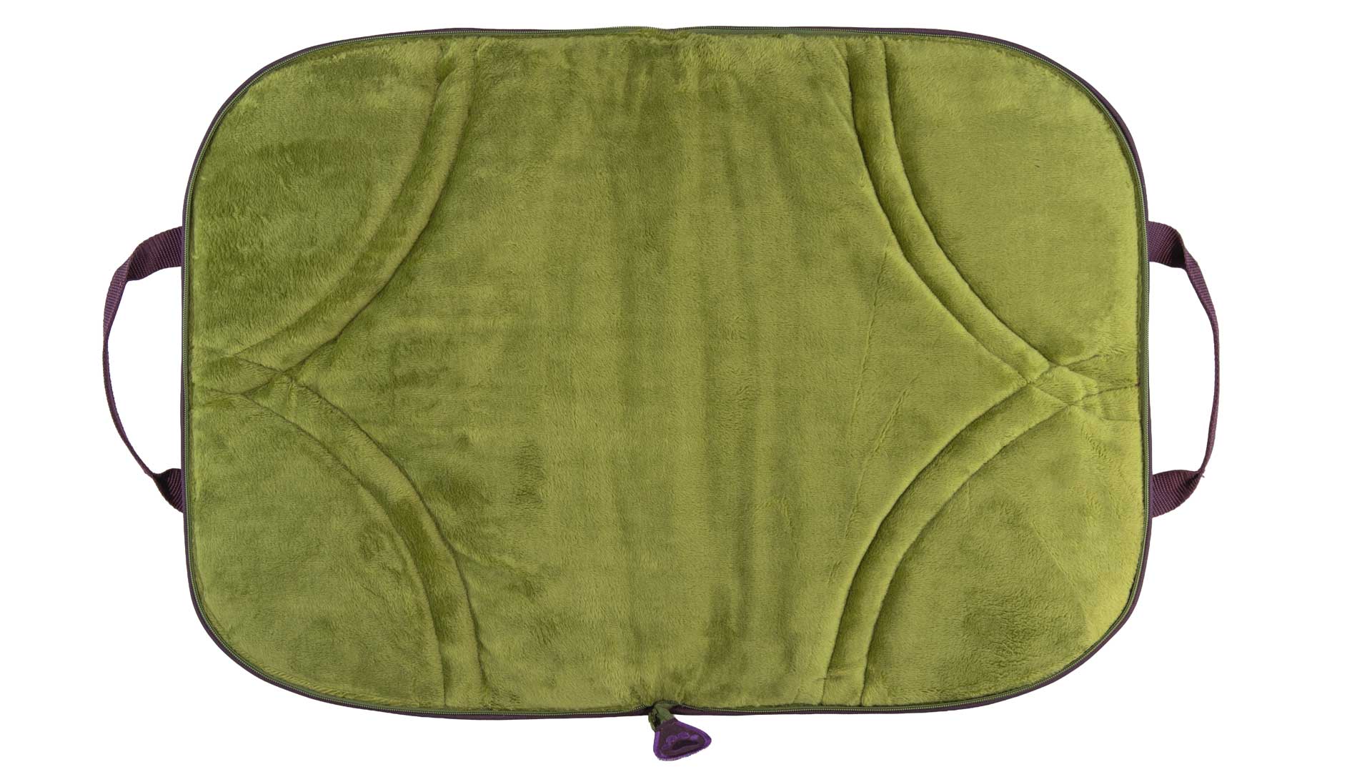 Hundereisebett Dog Bed To Go Pflaume Moosgrün geöffnet mit moosgrüner Liegefläche