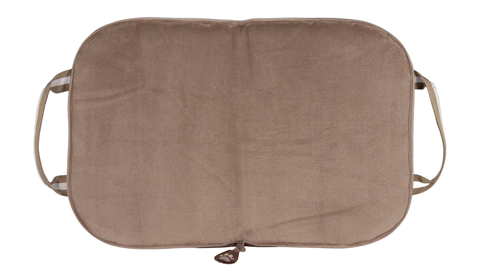Geöffnetes Hundereisebett Rosenholz mit weich gepolsterter Liegefläche aus beigem Microfleece