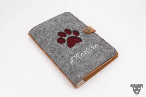 Vaccination passport cover, EU pet ID cover LEATHER &amp; FELT combination “Laser Cutout”