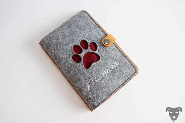 Vaccination passport cover, EU pet ID cover LEATHER &amp; FELT combination “Laser Cutout”