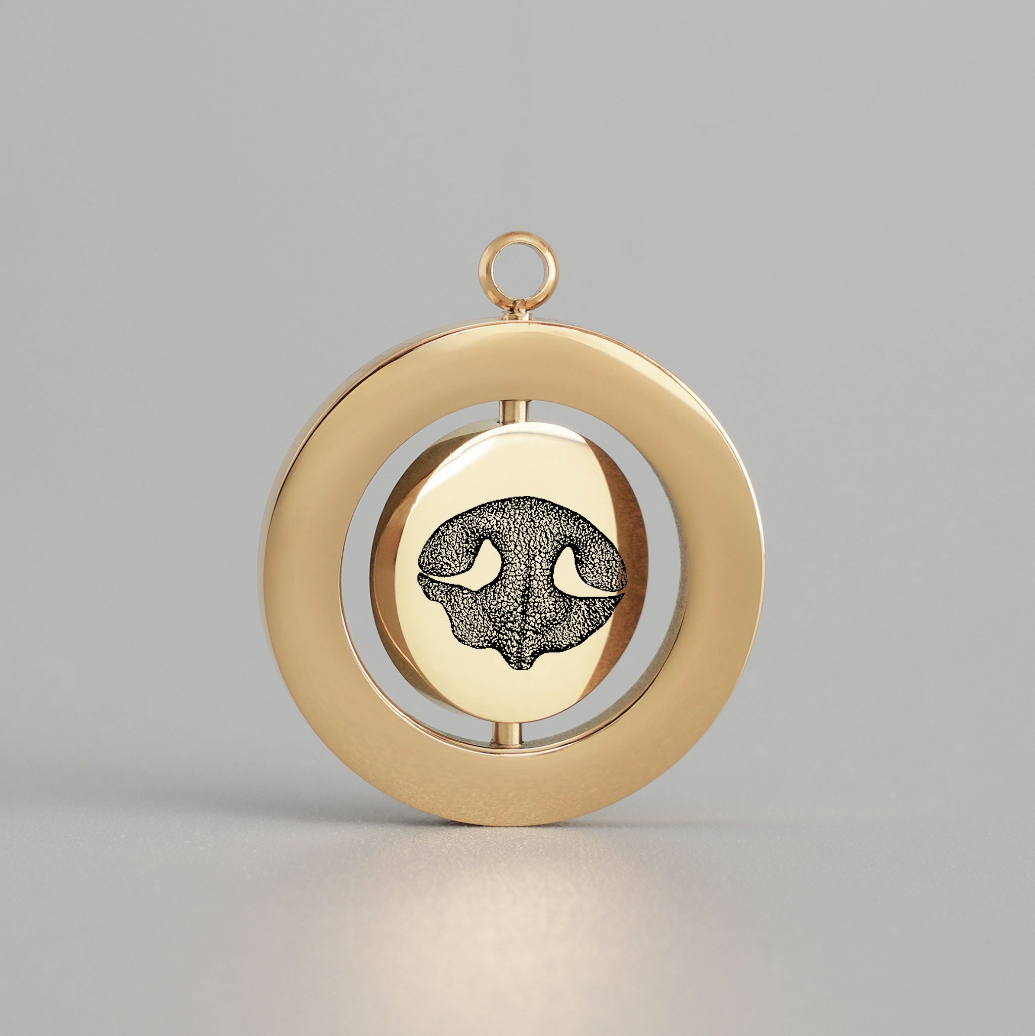 Goldenes Drehmedaillon mit Gravur eines Hundenasenschwamms